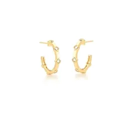 BRINCO BAN. DOURADO 6 PEDRA BRANCA MEIA ARGOLA 23MM