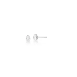 BRINCO PRATEADO C/ BAN. DE RODIO PEDRA BRANCA GOTA 5X7MM