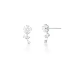 BRINCO PRATEADO PEDRA BRANCA FLOR 15MM