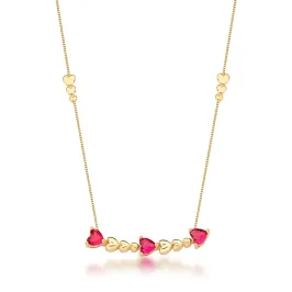 COLAR BAN. DOURADO PEDRA 3 CORACAO ROSA ESCURO 45+5CM