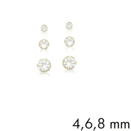 BRINCO TRIO BAN. DOURADO PEDRA BRANCA REDONDO 4/6/8MM