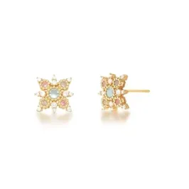 BRINCO BAN. DOURADO PEDRA MULTICOLOR FLOR 19MM