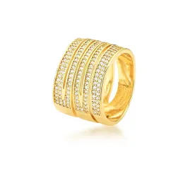 ANEL BAN. DOURADO C/ 7 LINHAS CRAVEJADOS ZIRCONIA