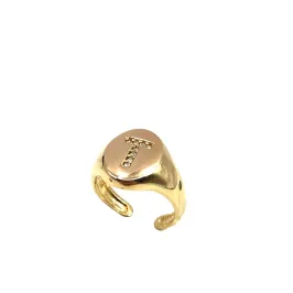 ANEL BAN. DOURADO COM LETRA CRAVEJADO ZIRC
