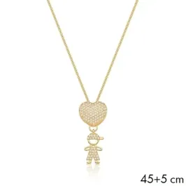 CORRENTE C/ PING. BAN. DOURADO CRAV. ZIRC BRANCA CORACAO MENINO