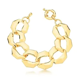 PULSEIRA BAN. DOURADO LISO 8 ELO CURVO FECHO BOIA 23X23MM