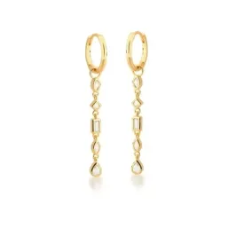 BRINCO BAN. DOURADO 5 PEDRA BRANCA PENDULO ARGOLA 15MM