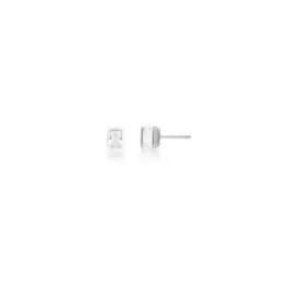 BRINCO PRATEADO C/ BAN. DE RODIO PEDRA BRANCA RETANGULAR 5X7MM