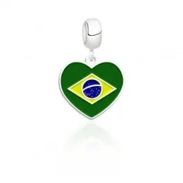 Berloque Prata Coração c/  Bandeira do Brasil