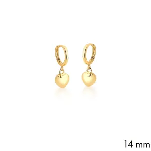 BRINCO BAN. DOURADO LISO CORACAO PENDULO ARGOLA 14MM