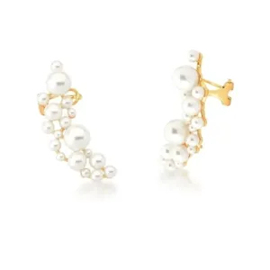 BRINCO BAN. DOURADO LISO 18 PEROLA EAR CUFF FECHO OMEGA