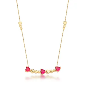 COLAR BAN. DOURADO PEDRA 3 CORACAO ROSA ESCURO 45+5CM