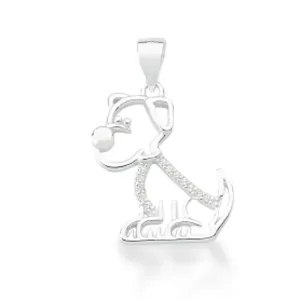 PINGENTE PRATEADO CRAV. ZIRC BRANCA VAZADO CACHORRO 21MM