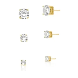 BRINCO TRIO BAN. DOURADO PEDRA BRANCA REDONDO 3/4/5MM