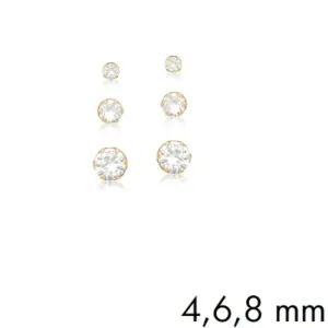 BRINCO TRIO BAN. DOURADO PEDRA BRANCA REDONDO 4/6/8MM