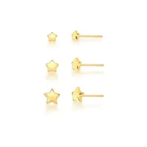 BRINCO TRIO BAN. DOURADO LISO ESTRELA 5/7/9MM