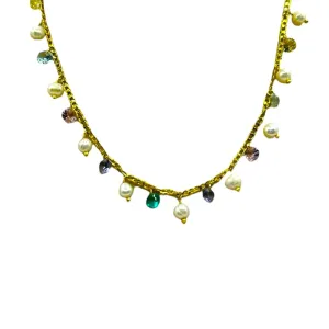 CHOKER BAN. DOURADO C/ PÉROLAS E PEDRAS MULTICOLOR GRANDE