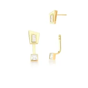 BRINCO BAN. DOURADO PEDRA BRANCA 2 EM 1 PENDULO QUADRADO