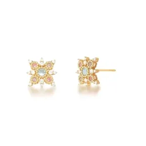 BRINCO BAN. DOURADO PEDRA MULTICOLOR FLOR 19MM