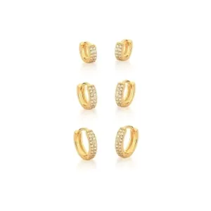 Brinco Ban. Dourado Trio Argolas Cravejadas de Zircônia
