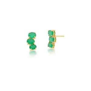 BRINCO EAR CUFF BAN. DOURADO 3 PEDRA ESMERALDA CURVO OVAL
