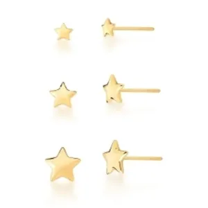 BRINCO TRIO BAN. DOURADO LISO ESTRELA 5/7/10MM