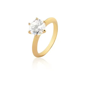 ANEL BAN. DOURADO SOLITÁRIO PEDRA BRANCA