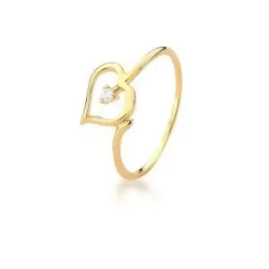 ANEL BAN. DOURADO PEDRA BRANCA CORACAO VAZADO CURVO 8 MM