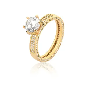 Anel Banh. a Ouro Solitário Cravejado de Zircônia