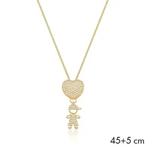 CORRENTE C/ PING. BAN. DOURADO CRAV. ZIRC BRANCA CORACAO MENINO