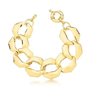 PULSEIRA BAN. DOURADO LISO 8 ELO CURVO FECHO BOIA 23X23MM