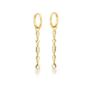 BRINCO BAN. DOURADO 5 PEDRA BRANCA PENDULO ARGOLA 15MM