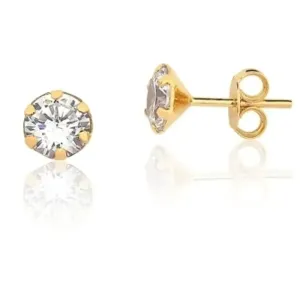 BRINCO BAN. DOURADO PEDRA BRANCA REDONDO 8MM