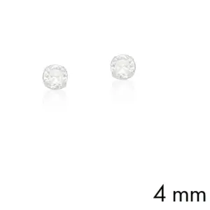 BRINCO PRATEADO PEDRA BRANCA REDONDO 4MM
