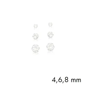 BRINCO TRIO PRATEADO PEDRA BRANCA REDONDO 4/6/8MM