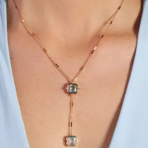 COLAR BAN. DOURADO PEDRA AGUA MARINHA 2 QUADRADO PENDULO 45+5CM