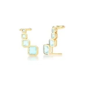 BRINCO BAN. DOURADO PEDRA AGUA MARINHA EAR CUFF 4 QUADRADO