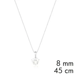 CORRENTE C/ PING. PRATEADO PEDRA BRANCA CORACAO 8MM