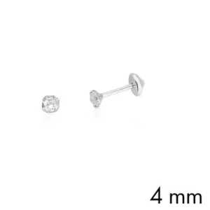 BRINCO BABY/KIDS PRATEADO PEDRA BRANCA REDONDO 4MM