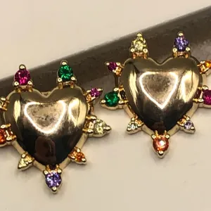 BRINCO BAN. DOURADO PEDRA MULTICOLOR CORACAO 17MM