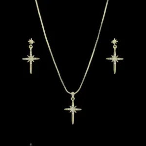 CONJUNTO DOURADO CRUZ C 9 ZIRC