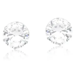 BRINCO PRATEADO PEDRA BRANCA REDONDO 12MM