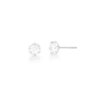 BRINCO PRATEADO PEDRA BRANCA REDONDO 6MM