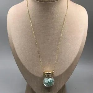 Colar Foleado a Ouro C/ Pedras Naturais Quartzo Verde