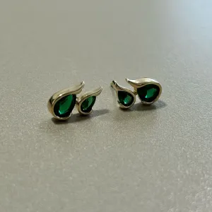 Brinco pedra esmeralda 2 gotas