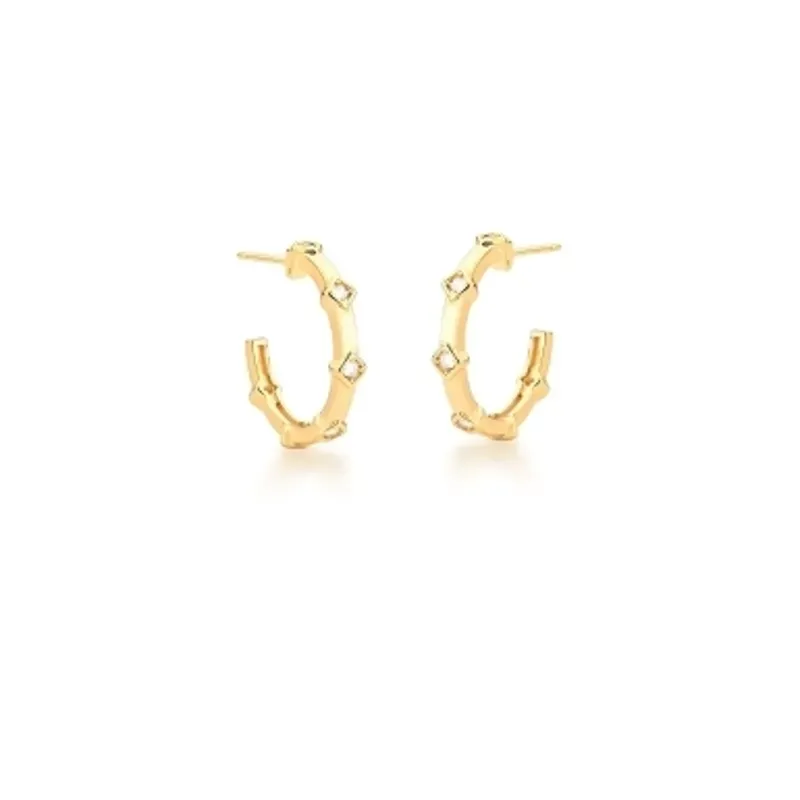 BRINCO BAN. DOURADO 6 PEDRA BRANCA MEIA ARGOLA 23MM