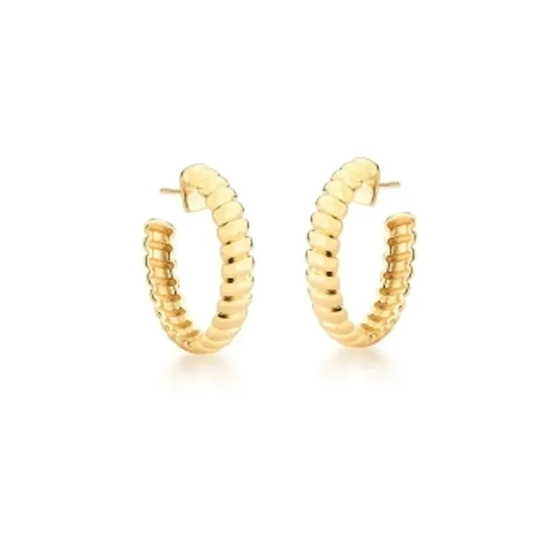 BRINCO BAN. DOURADO LISO TRANCADO FEIJAO MEIA ARGOLA 29MM