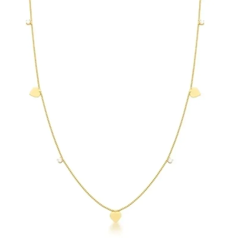 COLAR BAN. DOURADO 6 PEDRA BRANCA 5 CORACAO 65+10CM
