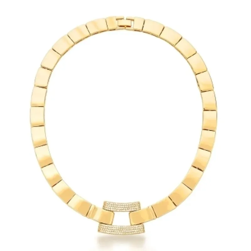 COLAR BAN. DOURADO CRAV. ZIRC BRANCA VAZADO RETANGULAR