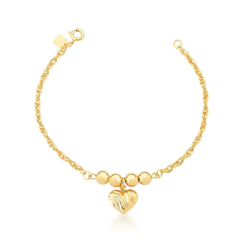 PULSEIRA BAN. DOURADO LISO BOLINHA CORACAO PENDULO 18+5CM